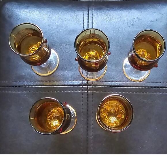 5 1930 Murano Tulip Cordial Glasses 22k Gold Trim and Filigree w/ Red Jewels - Picture 3 of 15